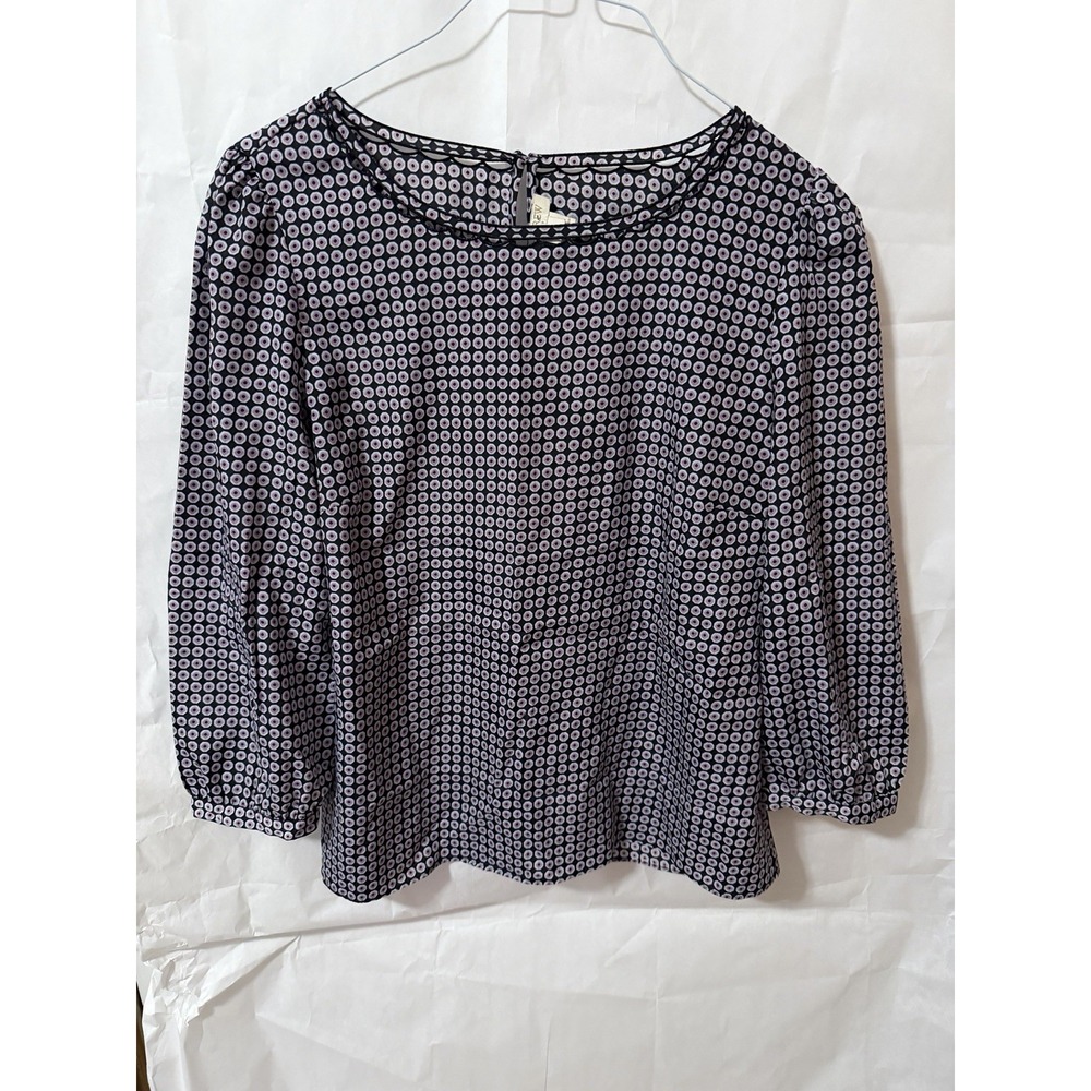 J. Crew 6 Purple Dot Scalloped Cut Out 100% Silk Top Size M